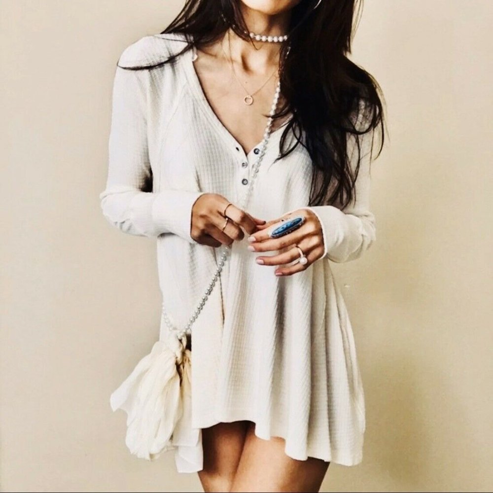 Free People White Long Sleeve Henley Top - Picture 11 of 11